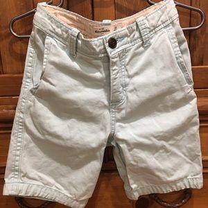 Boys Abercrombie flat front shorts is light blue
